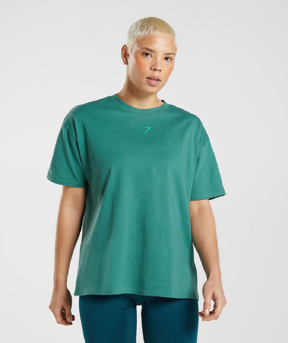 T Shirts Gymshark Fraction Oversized Mujer Verde | CO 2251OKI